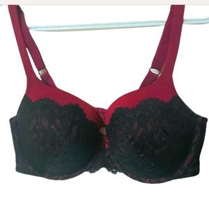 Burgundy Bra with Black Lace Details